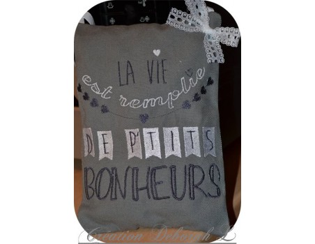 Motif de broderie machine texte humour petits bonheurs