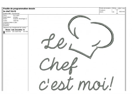 Instant download machine embroidery design  toque chef