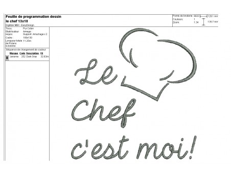 Instant download machine embroidery design  toque chef