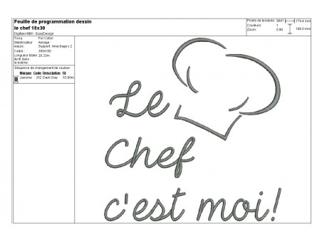 Instant download machine embroidery design  toque chef