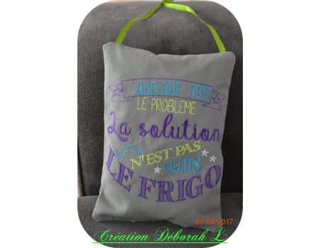 Motif de broderie machine texte humour frigo