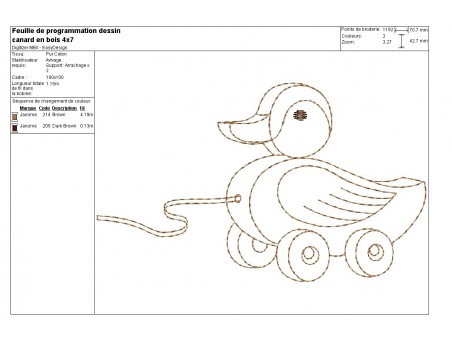 Motif de broderie machine  canard en redwork