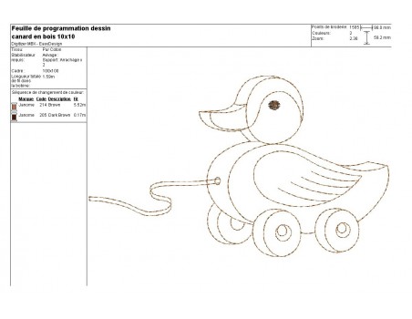 Motif de broderie machine  canard en redwork