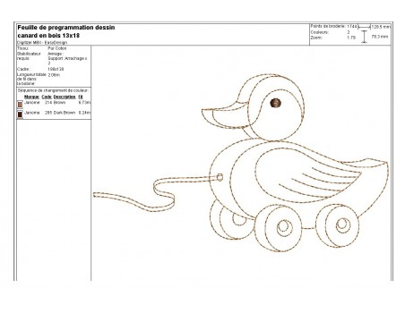 Motif de broderie machine  canard en redwork