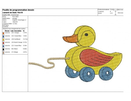 Motif de broderie machine  canard en bois