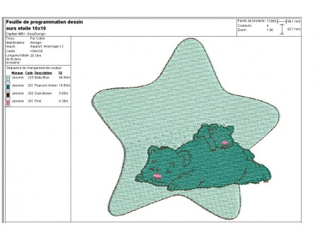 Motif de broderie machine ours et etoile