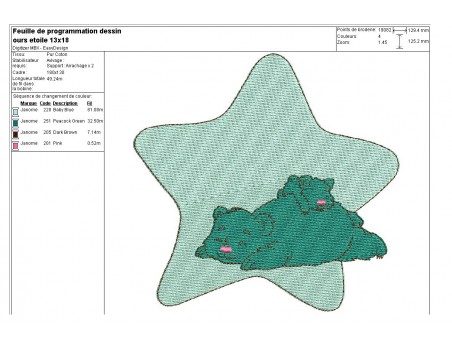 Motif de broderie machine ours et etoile