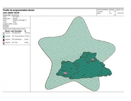 Motif de broderie machine ours et etoile