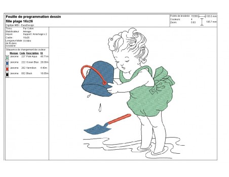 Instant download machine embroidery design vintage Little girl at the beach