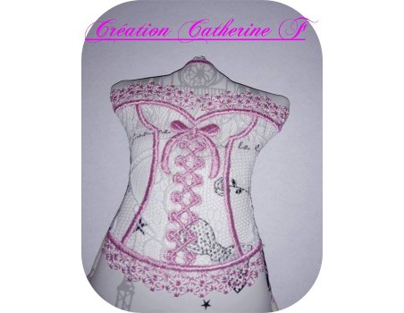 Motif de broderie machine bustier porte clé à ruban  ITH