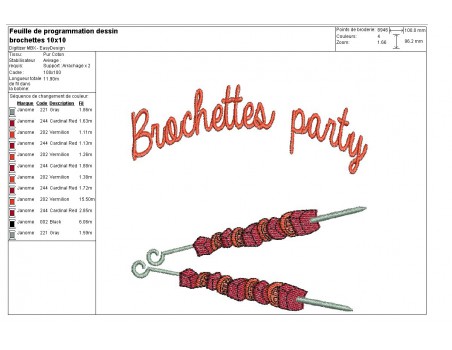 Motif de broderie machine Brochettes party