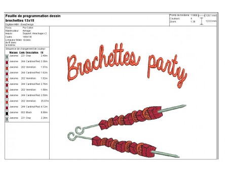 Motif de broderie machine Brochettes party