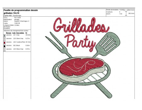 Motif de broderie machine Grillades party