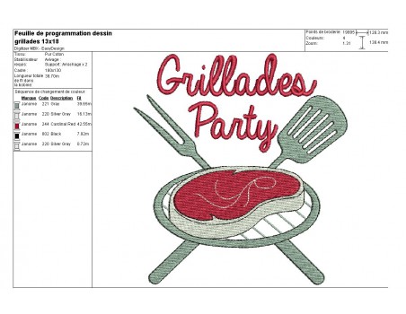 Motif de broderie machine Grillades party