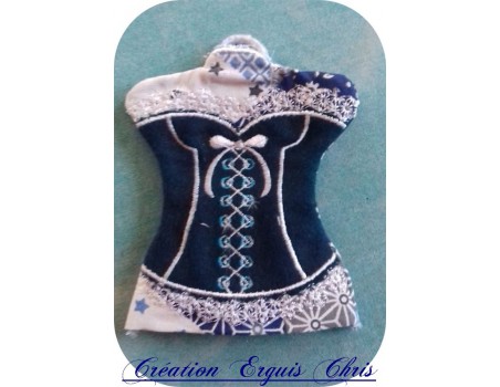 Motif de broderie machine bustier porte clé à ruban  ITH